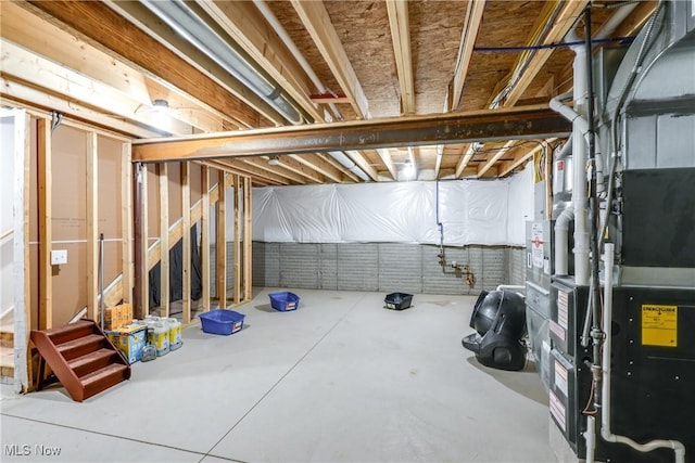 basement with heating unit