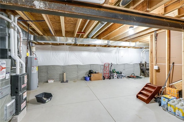 basement featuring electric water heater