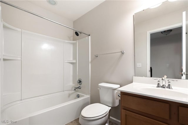 full bathroom featuring vanity, shower / washtub combination, and toilet