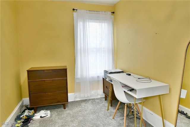 view of carpeted home office