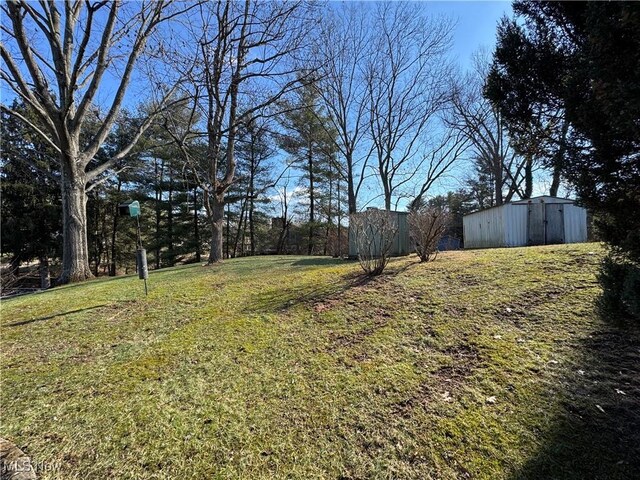 view of yard featuring an outdoor structure and an outbuilding