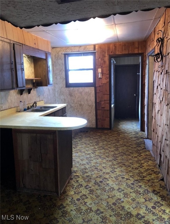 bathroom featuring sink and wooden walls