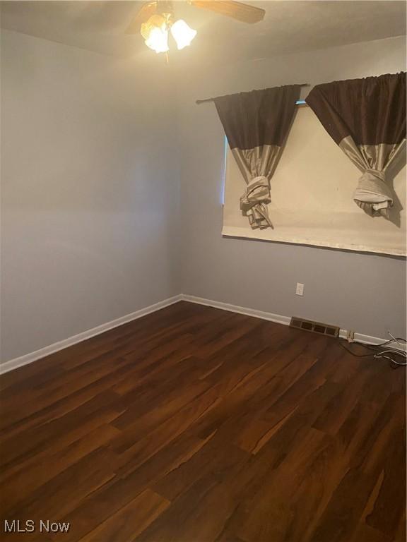 empty room featuring ceiling fan and wood-type flooring