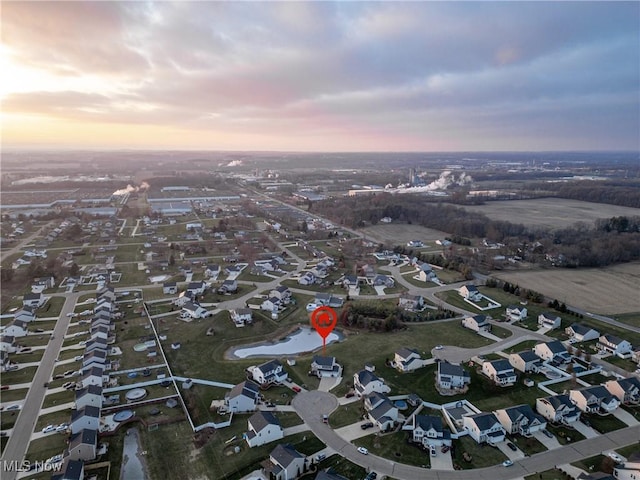 view of aerial view at dusk