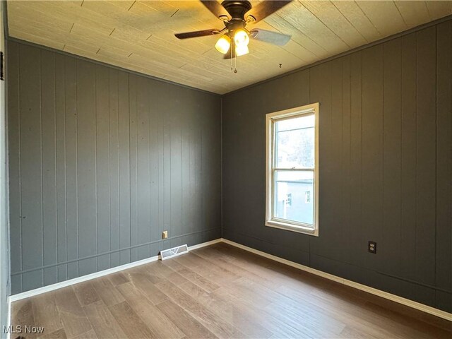 419 Saint Clair Ave, Cadiz, OH 43907 - empty room featuring wood finished floors, ceiling fan, wood ceiling, and wood walls