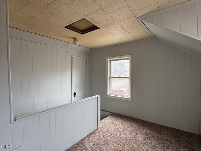 419 Saint Clair Ave, Cadiz, OH 43907 - bonus room featuring carpet flooring, wood walls, and vaulted ceiling