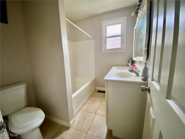 full bathroom featuring vanity,  shower combination, tile patterned floors, and toilet