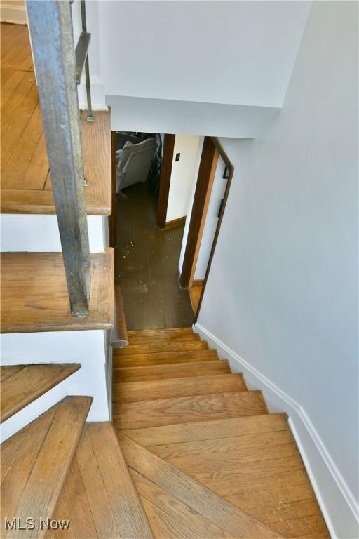 stairs with hardwood / wood-style floors