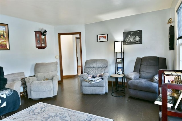 living room with dark hardwood / wood-style floors