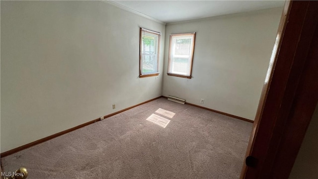 carpeted empty room with ornamental molding