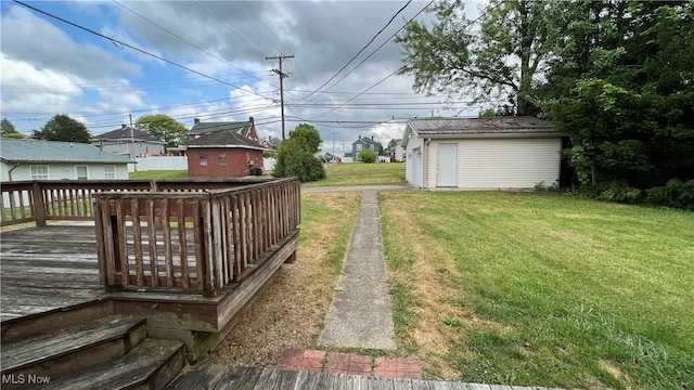 view of yard with a storage unit and a deck