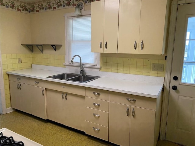 kitchen with a wealth of natural light, sink, and backsplash