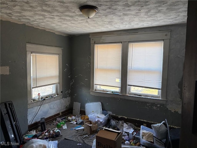 interior space with a textured ceiling