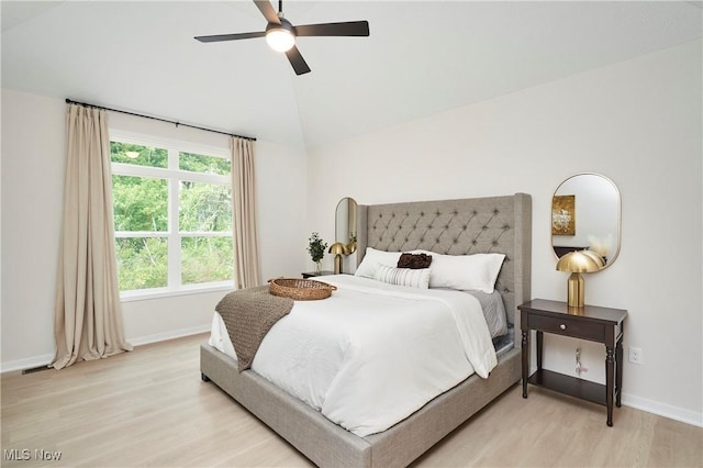3672 Williams Ct, Avon, OH 44011 - bedroom with baseboards, ceiling fan, light wood-style flooring, and vaulted ceiling