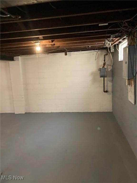 basement featuring electric panel