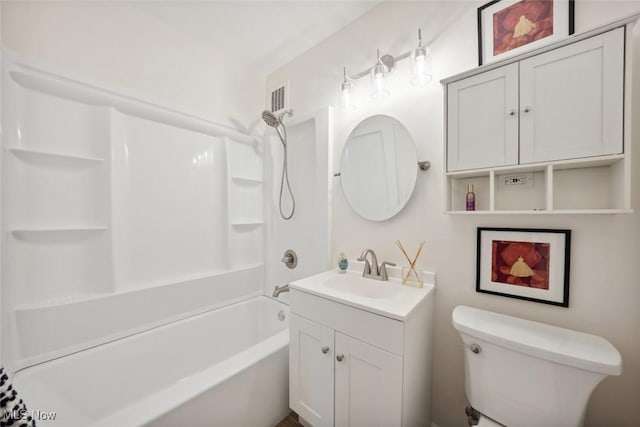 full bathroom featuring  shower combination, toilet, and vanity