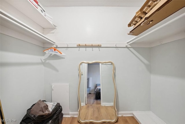 walk in closet featuring light hardwood / wood-style flooring