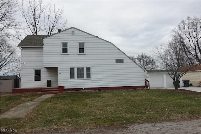 view of front facade featuring a front lawn and a chimney