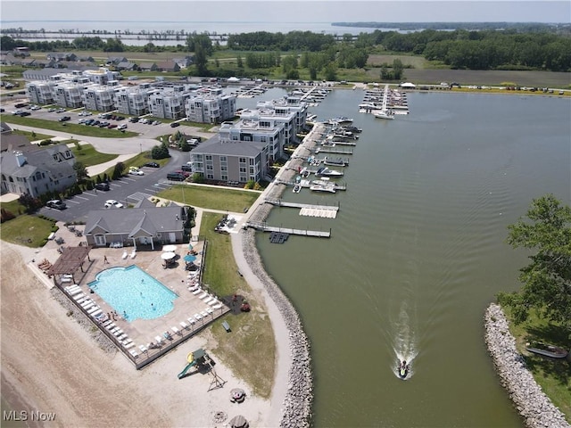 aerial view with a water view