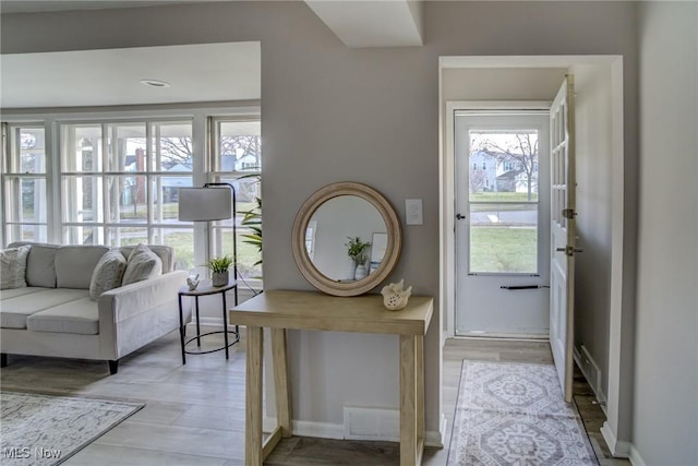 entryway with light hardwood / wood-style flooring and a wealth of natural light