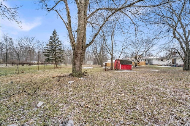 view of yard with a storage shed