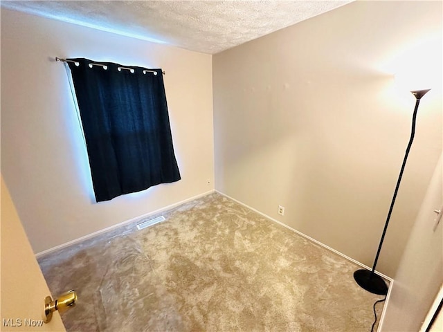 unfurnished room featuring light colored carpet and a textured ceiling