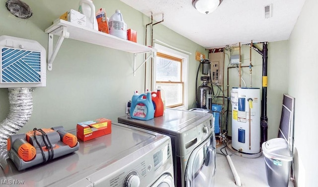 laundry room featuring washer and dryer and electric water heater