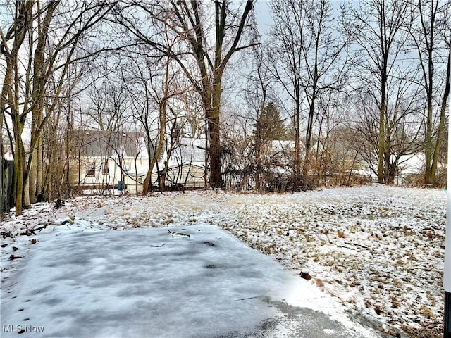 view of yard layered in snow