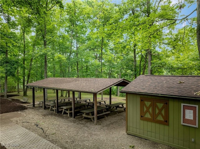 exterior space with an outbuilding