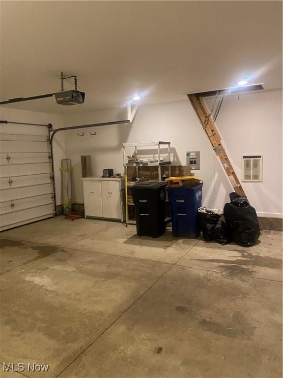 garage with a garage door opener