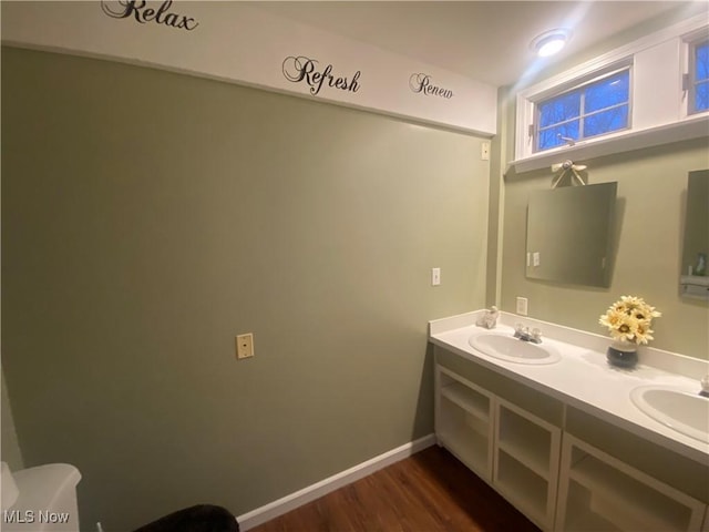 bathroom with hardwood / wood-style flooring and vanity