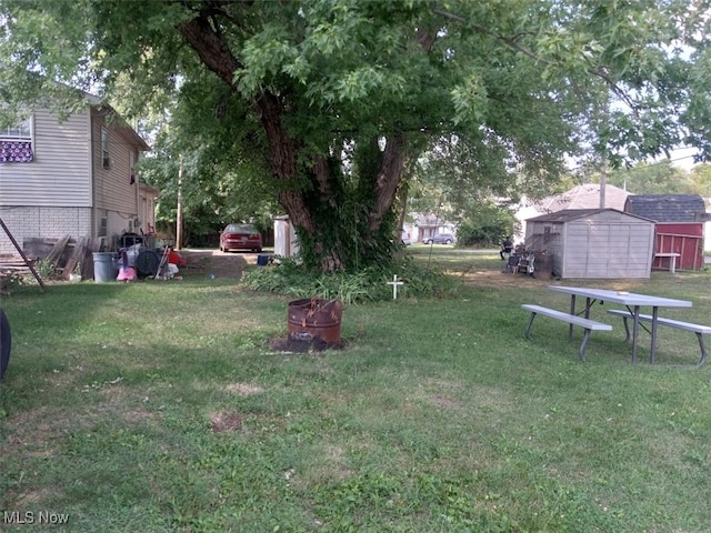 view of yard with a storage unit