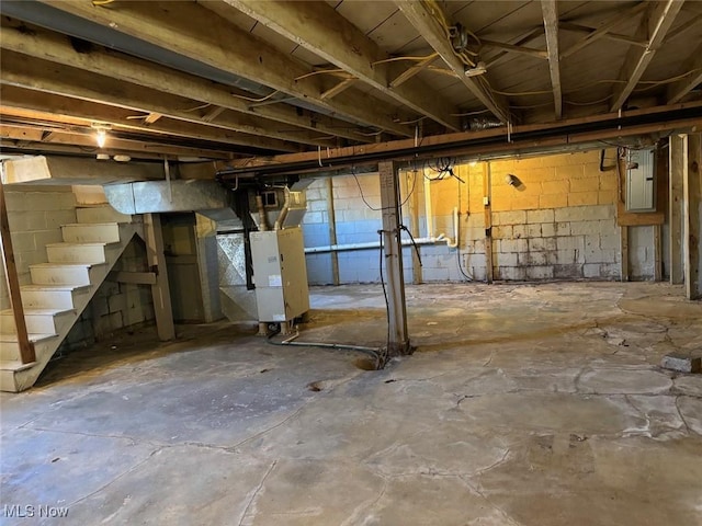 basement with heating unit