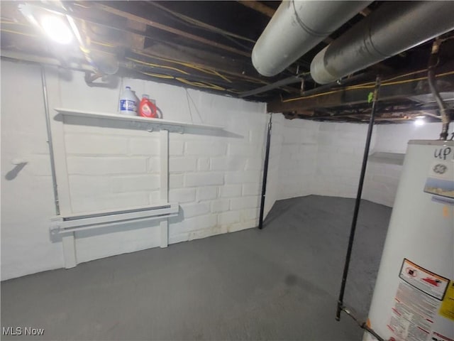 unfinished basement with water heater