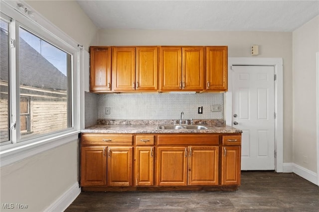 kitchen featuring dark hardwood / wood-style flooring, sink, and a healthy amount of sunlight