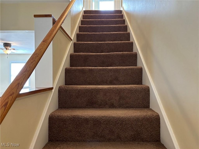 stairs with ceiling fan