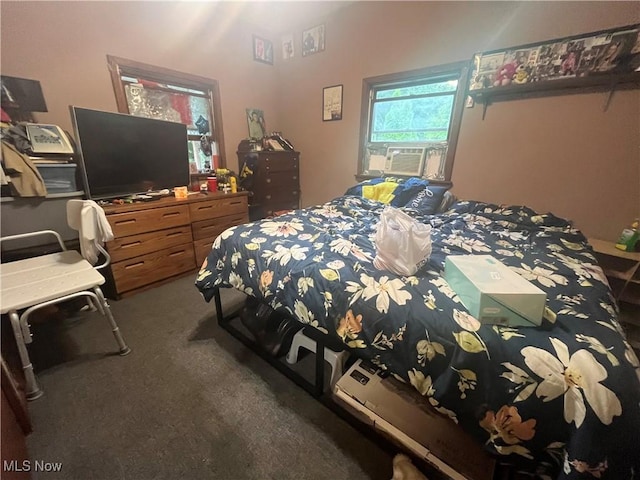 carpeted bedroom featuring cooling unit