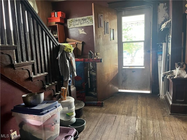 interior space with dark wood-type flooring