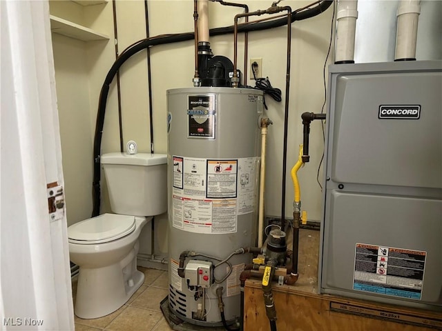 utility room featuring heating unit and gas water heater