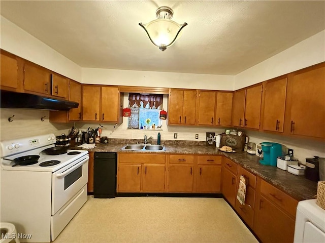 kitchen featuring sink, electric range, and washer / dryer