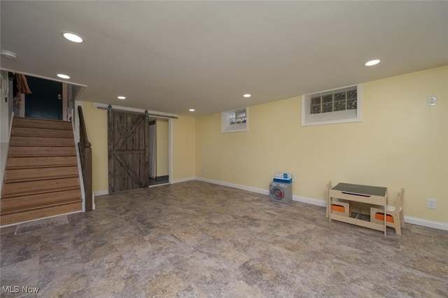 basement with a barn door