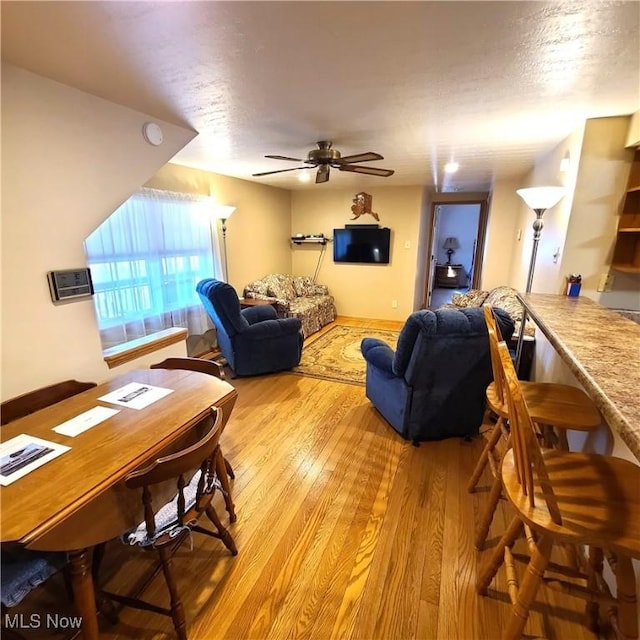 living room featuring light hardwood / wood-style floors and ceiling fan