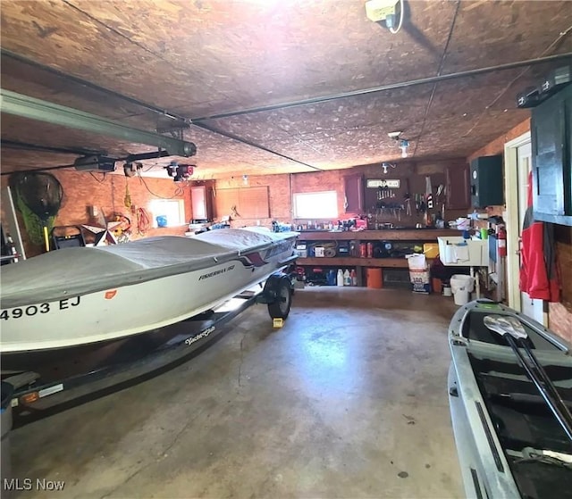 garage featuring a workshop area