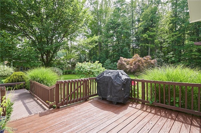 wooden deck with grilling area