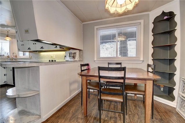 dining room featuring dark wood-type flooring and ornamental molding