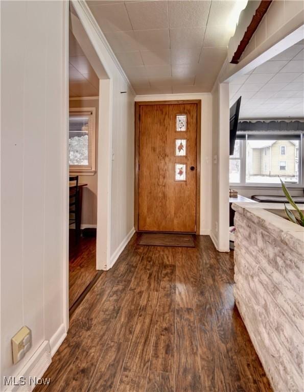 interior space with dark hardwood / wood-style floors