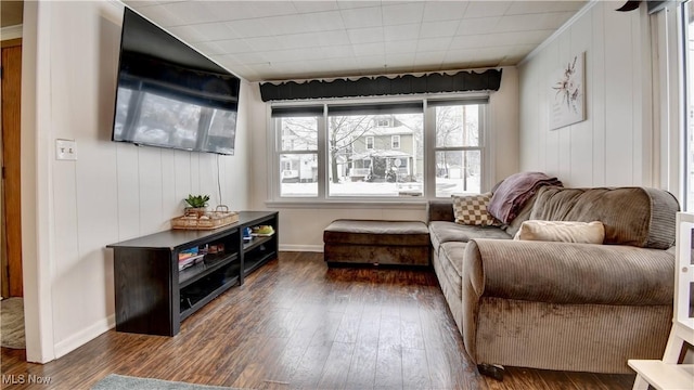 living area featuring dark wood-type flooring