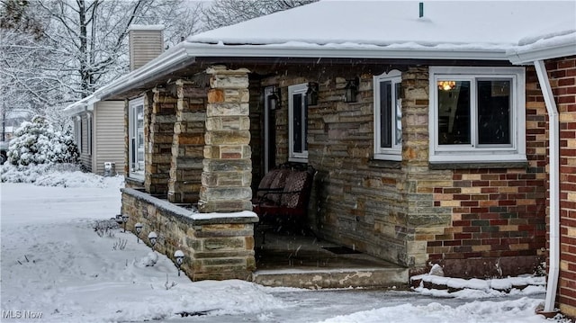 view of snow covered exterior