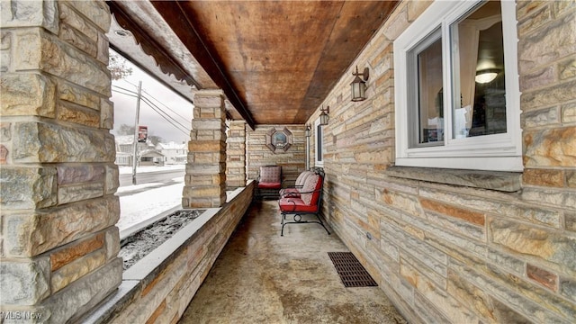 hallway with wooden ceiling