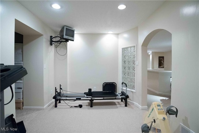 exercise area featuring carpet flooring